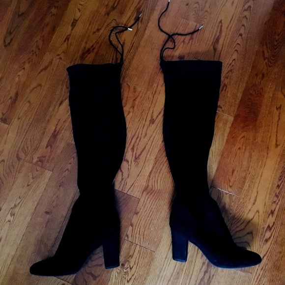Black Suede Over-the-Knee Boots - Picture 1 of 5